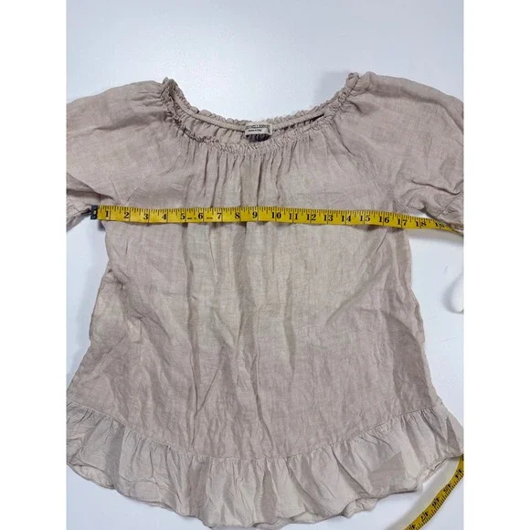 Terzo Millennio Italy Linen Peasant Blouse Beige Ruffle Hem Boho Top Womens M - Picture 4 of 6
